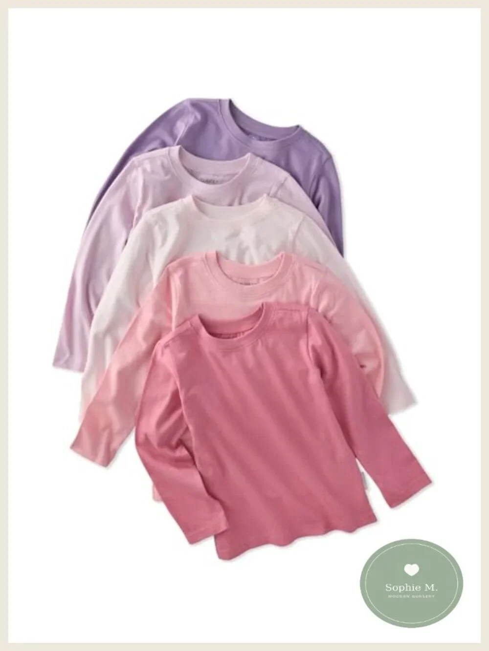 5 Pack Long Sleeve Tees 100% Organic Cotton Toddler Boys Girls